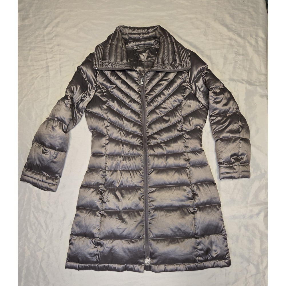 Bernardo Goosedown Womens Petite Medium Silver Gray Puffer Coat Jacket Packable‎